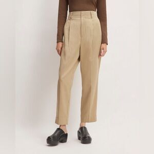 Everlane The Draper Tapered‎ Pant in Buttersmooth Cornstalk Black Pinstripe 2